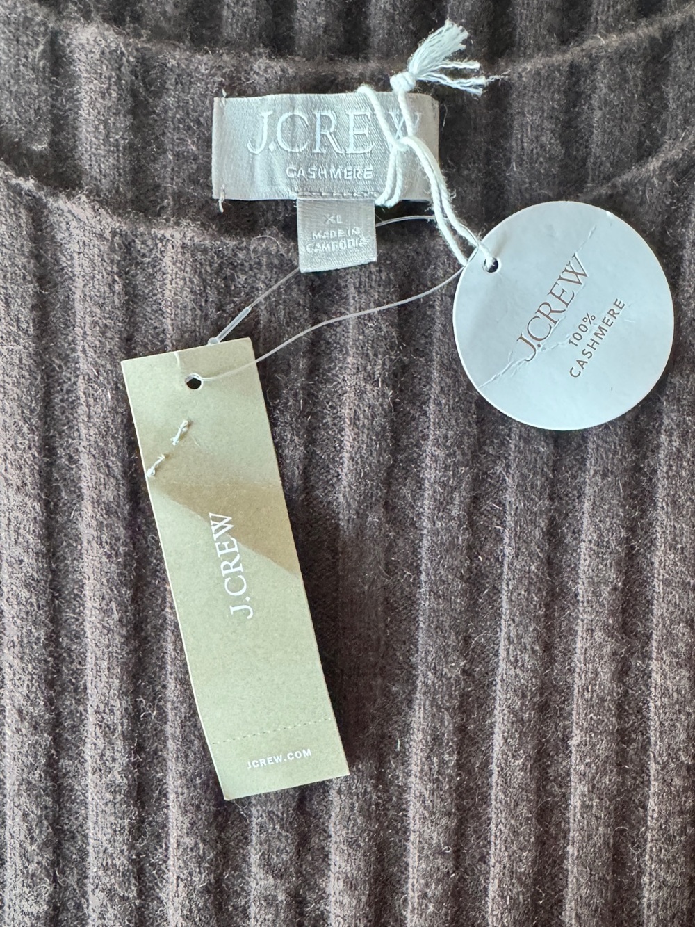 NEW J. CREW Wide-rib cashmere sweater shell heather chocolate XL CO327 *FLAW* - Picture 10 of 15